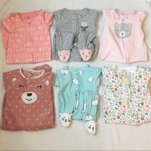 6 All Carter’s girls zipper footie PJs size 9 mths
